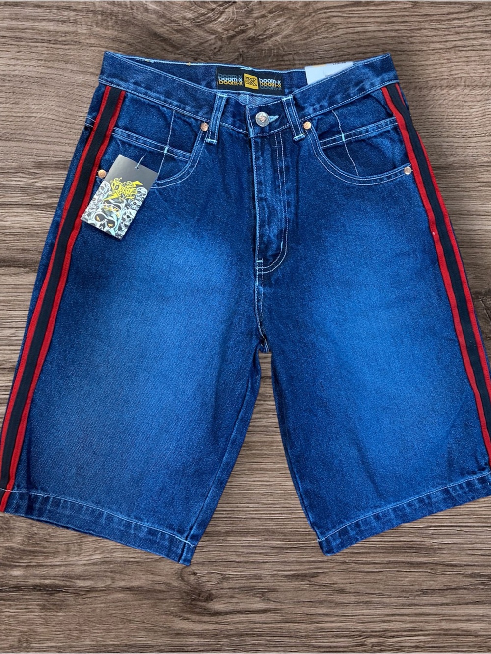 Vintage Kids Blue Denim Shorts with Red Stripe Side Detail nwt